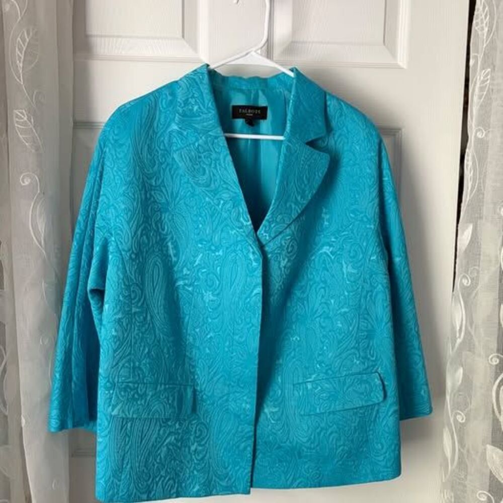 Talbots Woman Teal Paisley Jacquard Blazer Plus Size 14W